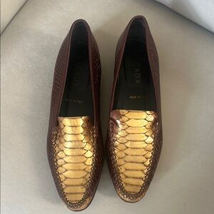 Escada Gold and Brown Women's Loafers